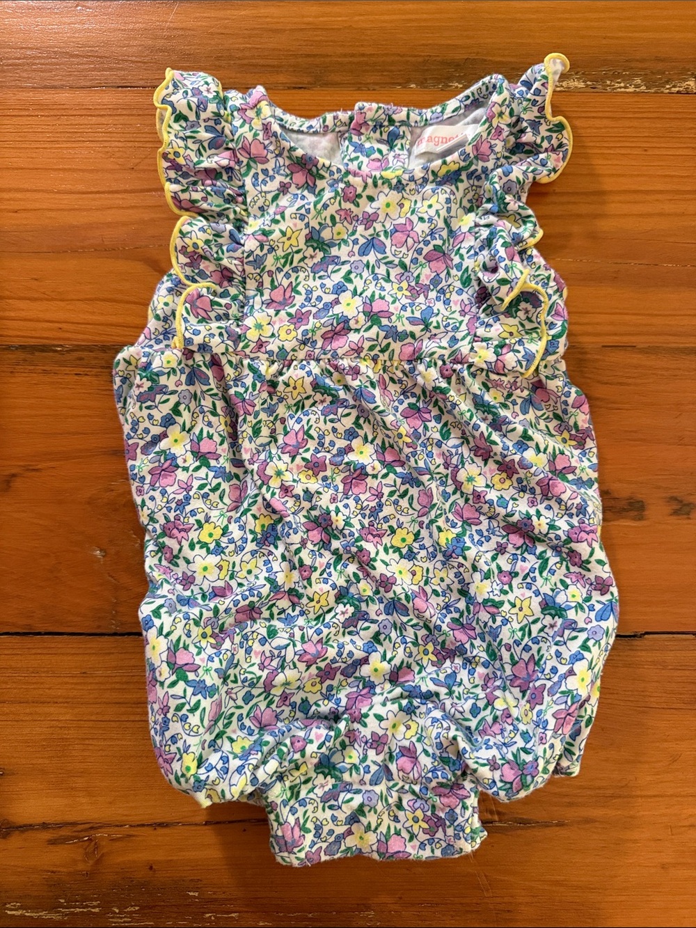 Magnetic Me Floral Ruffle Romper - White, Yellow & Purple